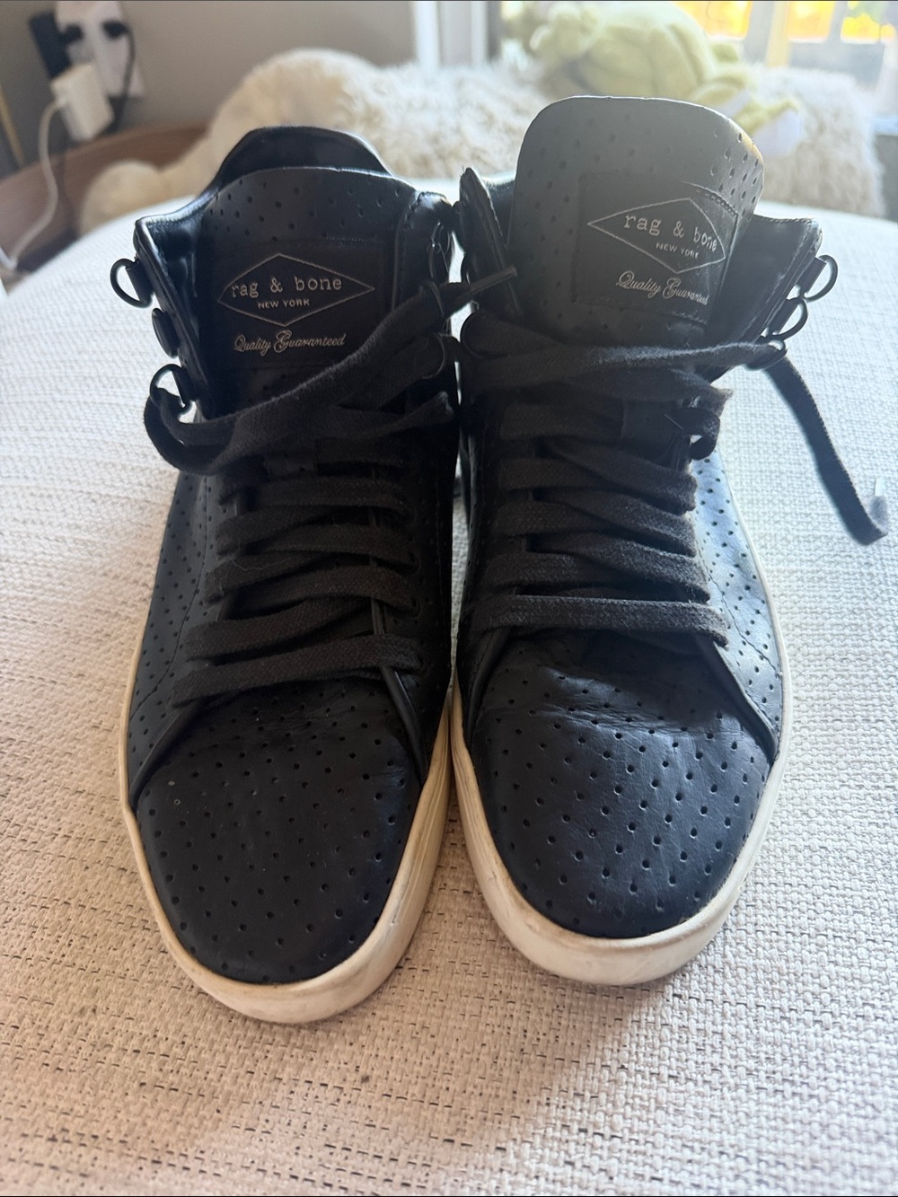 rag & bone Black Perforated Leather High-Top Sneakers